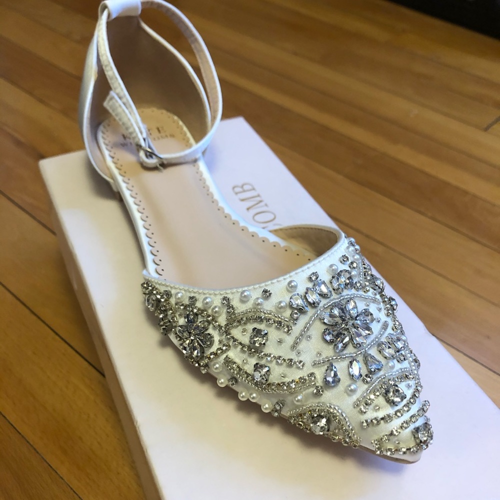 Kate Whitcomb Wedding Rhinestone Pearls Flat Shoes